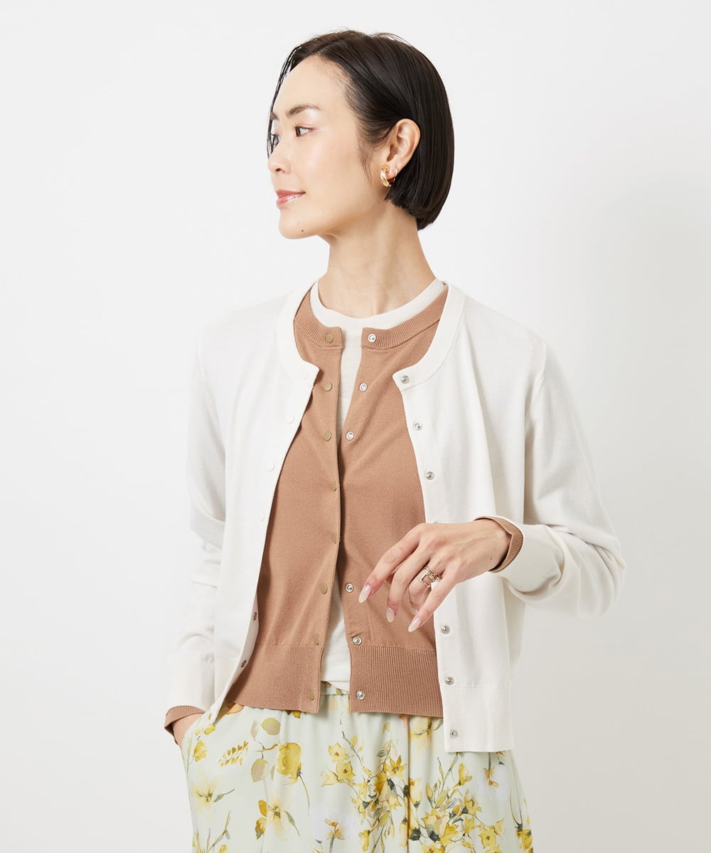 FMSDD13230 MICHEL KLEIN(ミッシェルクラン) コンパクトクルーネックカーディガン ベージュ