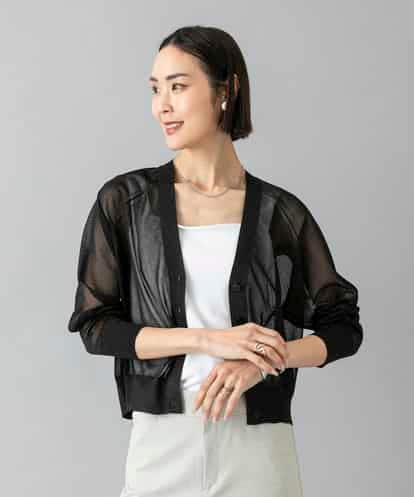 FMSHD15230 MICHEL KLEIN [ドライタッチ]シアーラメVネックカーディガン
