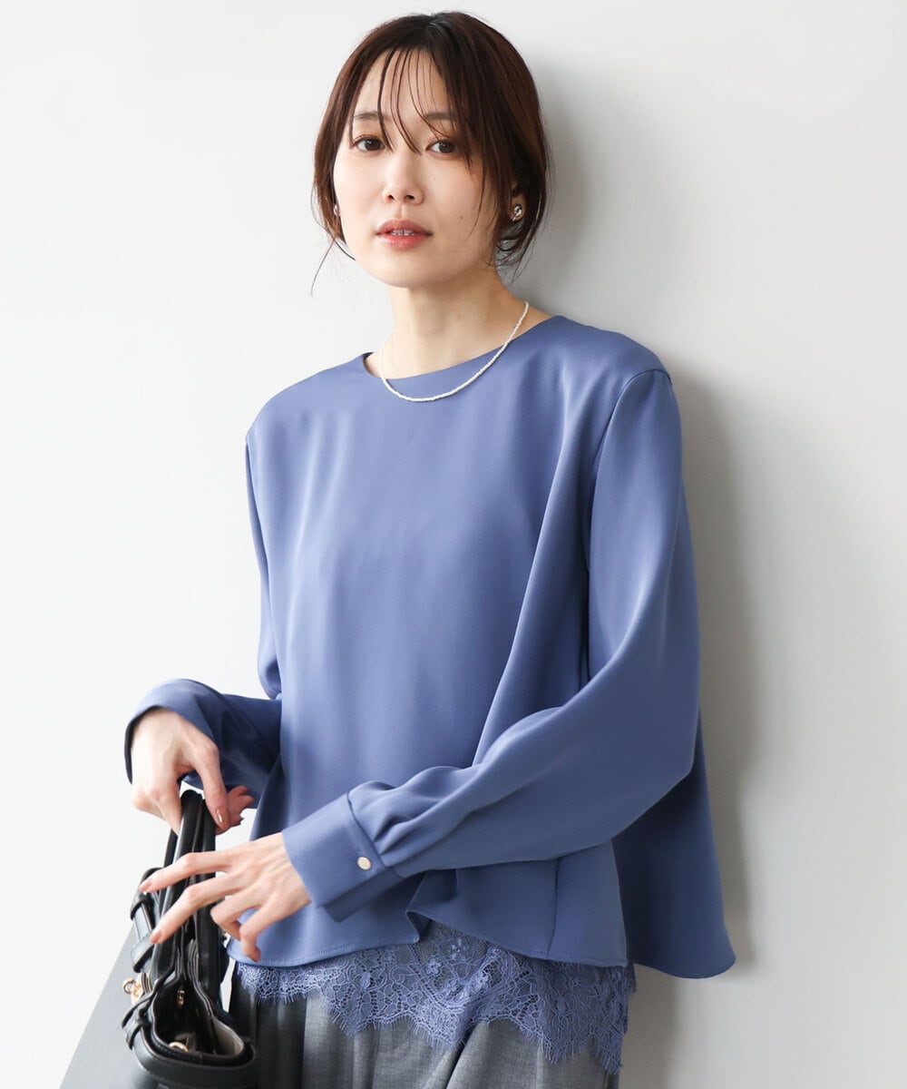 FOBAG54180 MK MICHEL KLEIN(MK ミッシェルクラン) [撥水/洗える]レースキャミ付きツイルブラウス ブルー