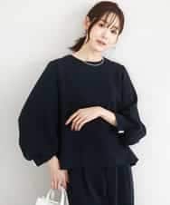 FOBFD14140 MK MICHEL KLEIN(MK ミッシェルクラン) [撥水/防シワ/洗える]ボリュームスリーブブラウス ネイビー