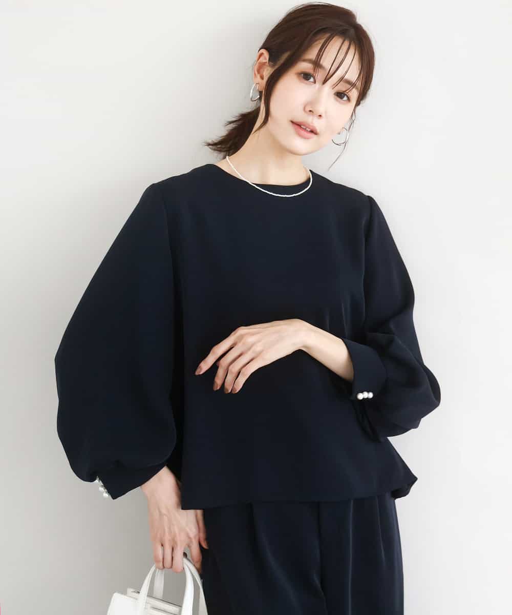 FOBFD14140 MK MICHEL KLEIN(MK ミッシェルクラン) [撥水/防シワ/洗える]ボリュームスリーブブラウス ネイビー