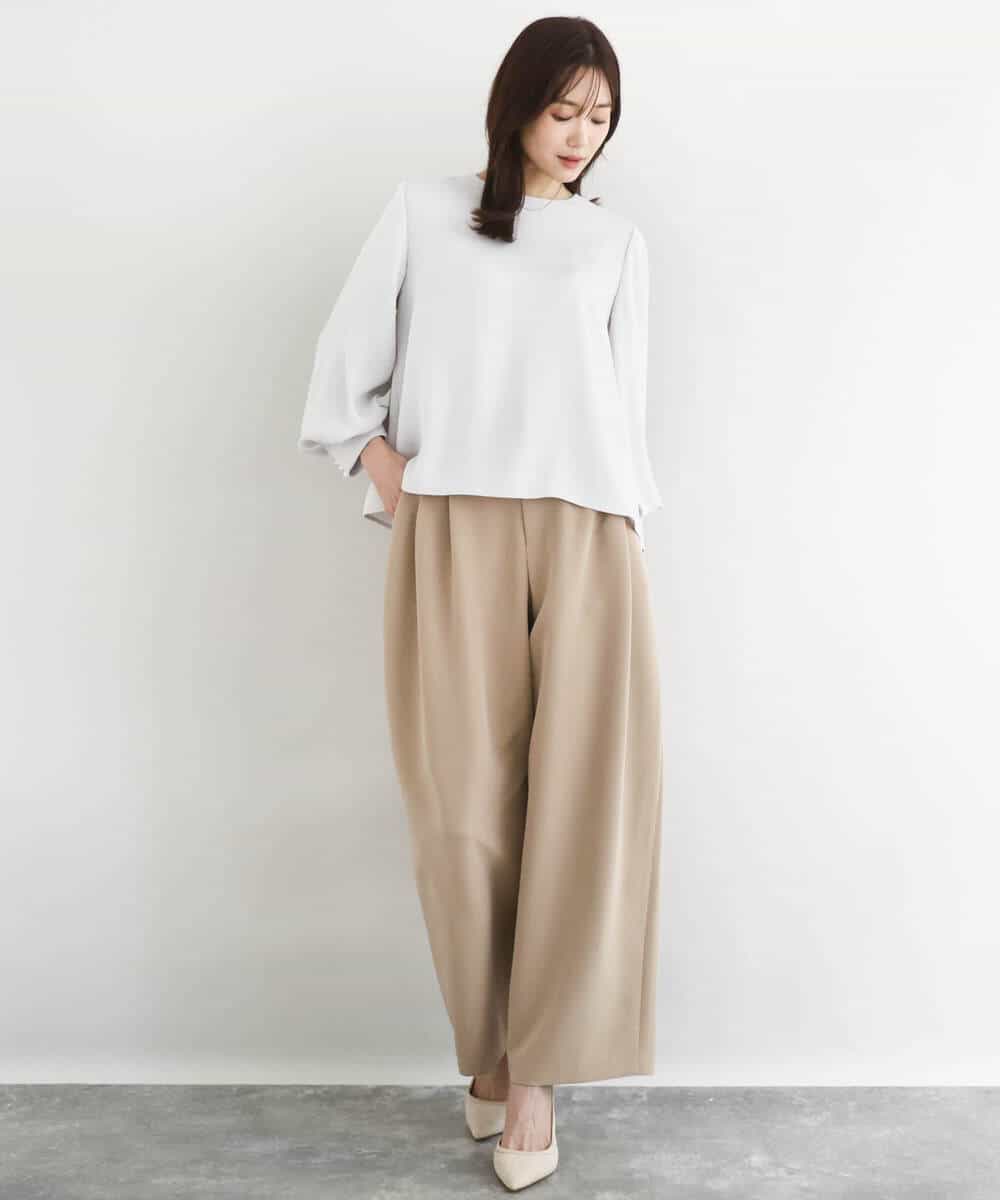 FOBFD14140 MK MICHEL KLEIN(MK ミッシェルクラン) [撥水/防シワ/洗える]ボリュームスリーブブラウス ライトグレー