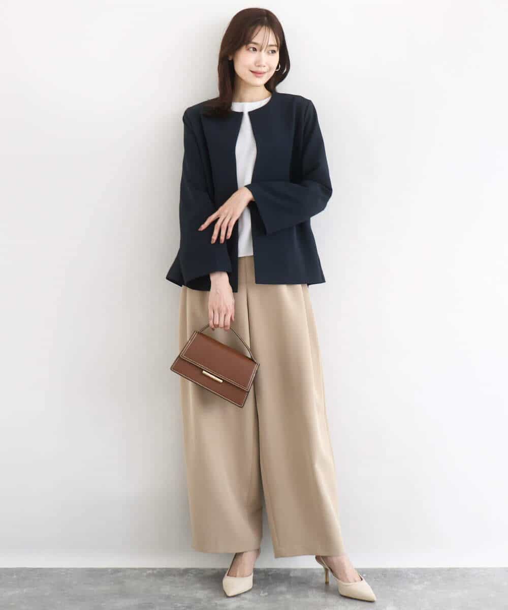 FOBFD14140 MK MICHEL KLEIN(MK ミッシェルクラン) [撥水/防シワ/洗える]ボリュームスリーブブラウス ライトグレー