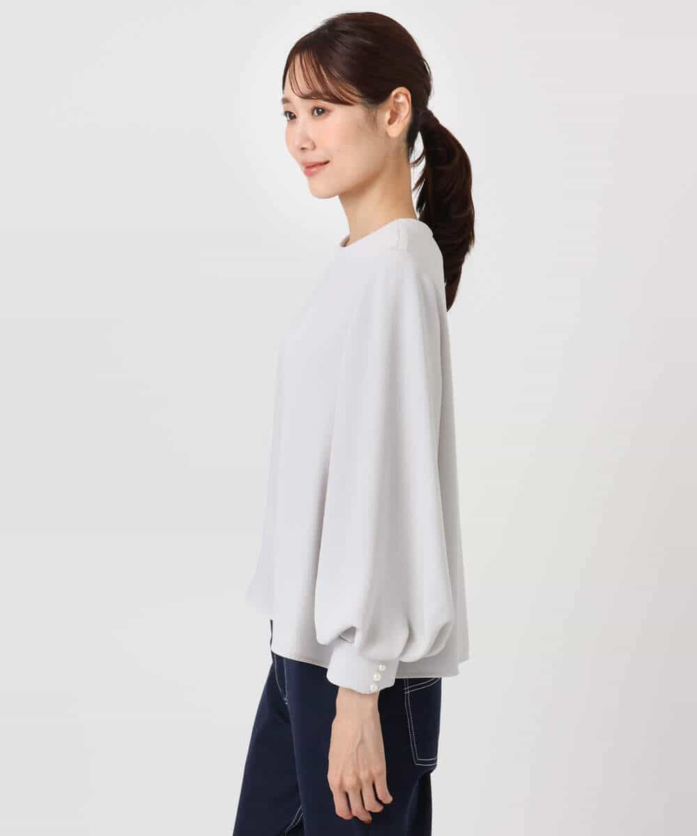 FOBFD14140 MK MICHEL KLEIN(MK ミッシェルクラン) [撥水/防シワ/洗える]ボリュームスリーブブラウス ライトグレー