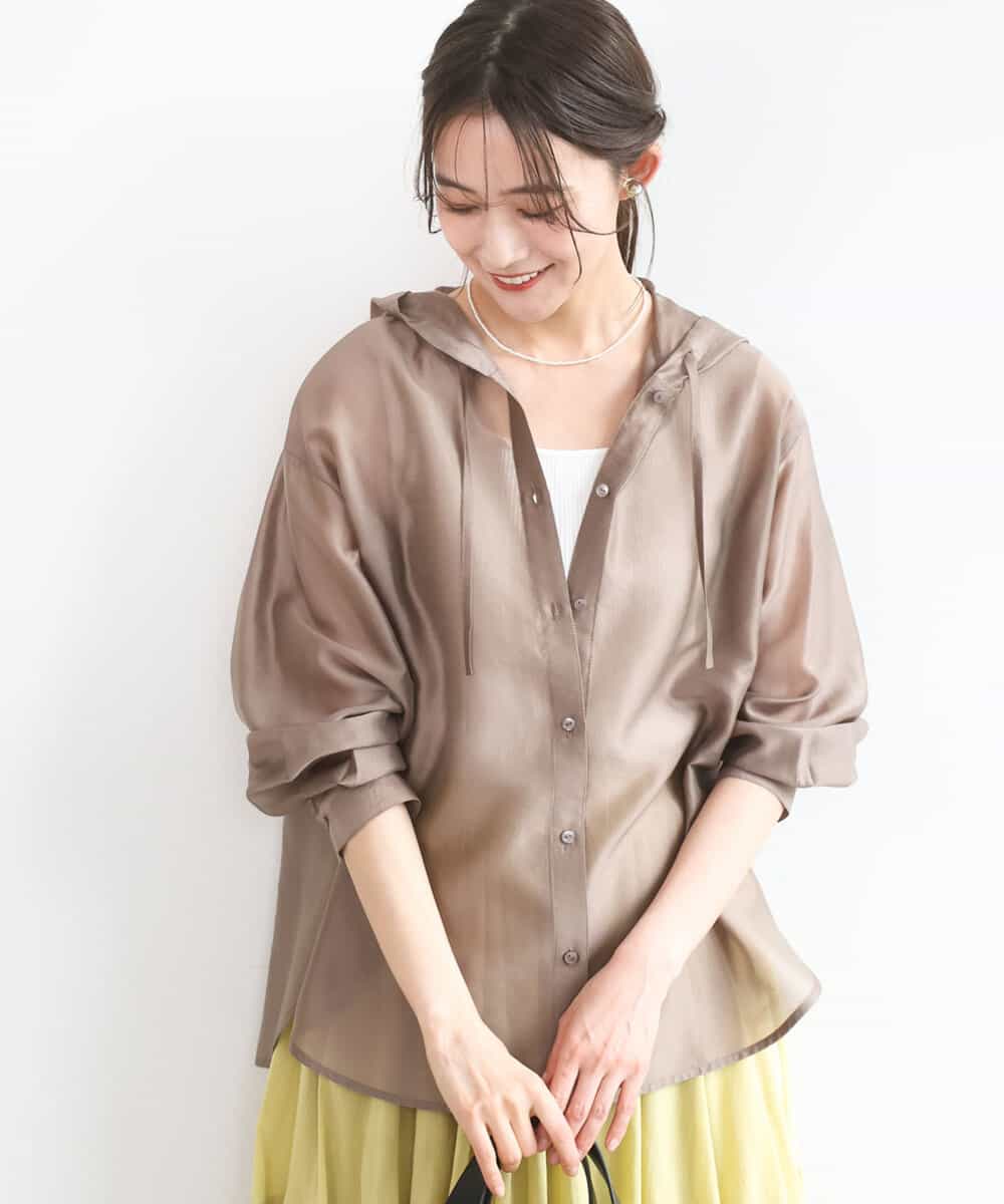 FOBGD41160 MK MICHEL KLEIN(MK ミッシェルクラン) [洗える]フーディーデザインシアーシャツブラウス モカ