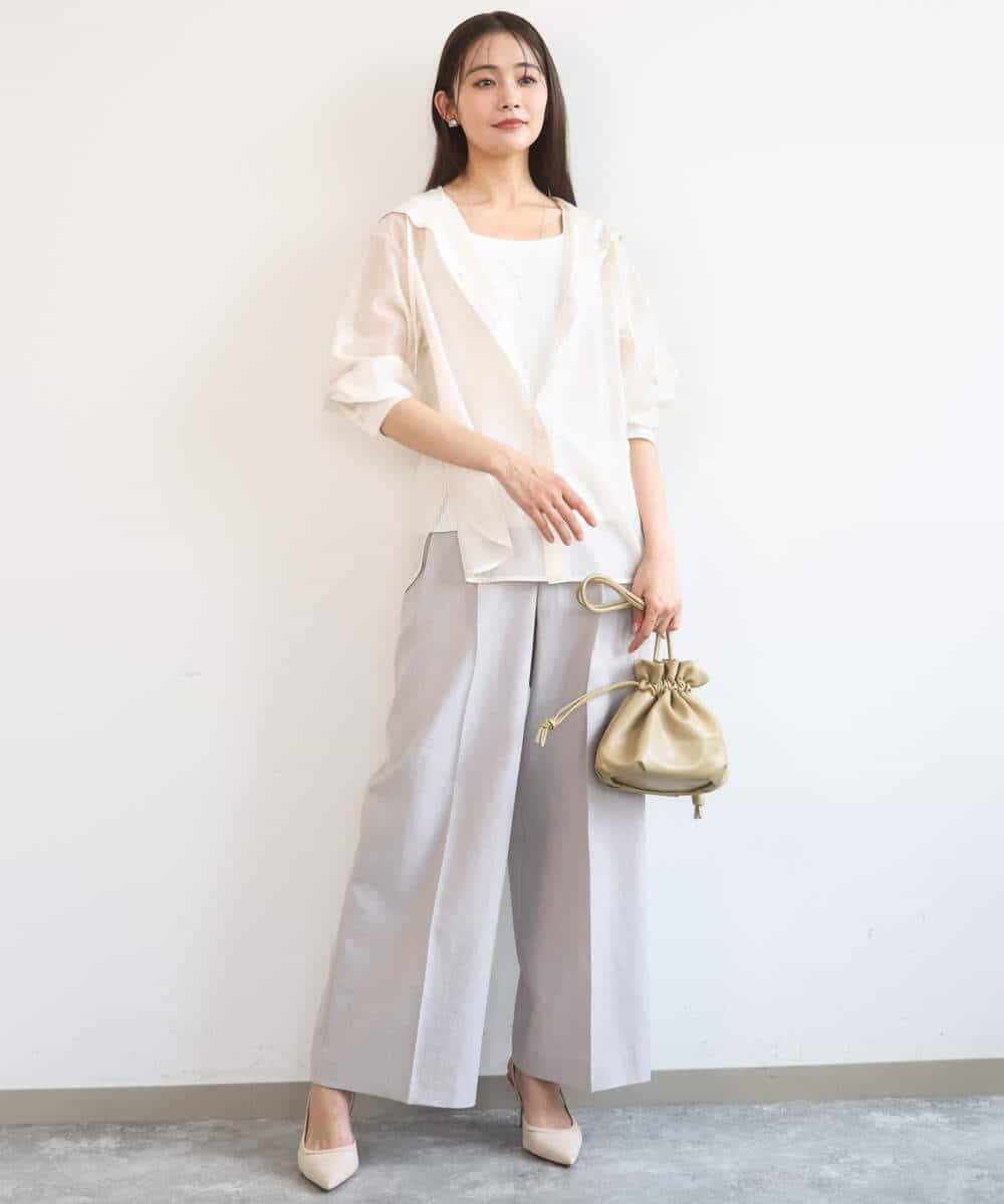 FOBGD41160 MK MICHEL KLEIN(MK ミッシェルクラン) [洗える]フーディーデザインシアーシャツブラウス モカ