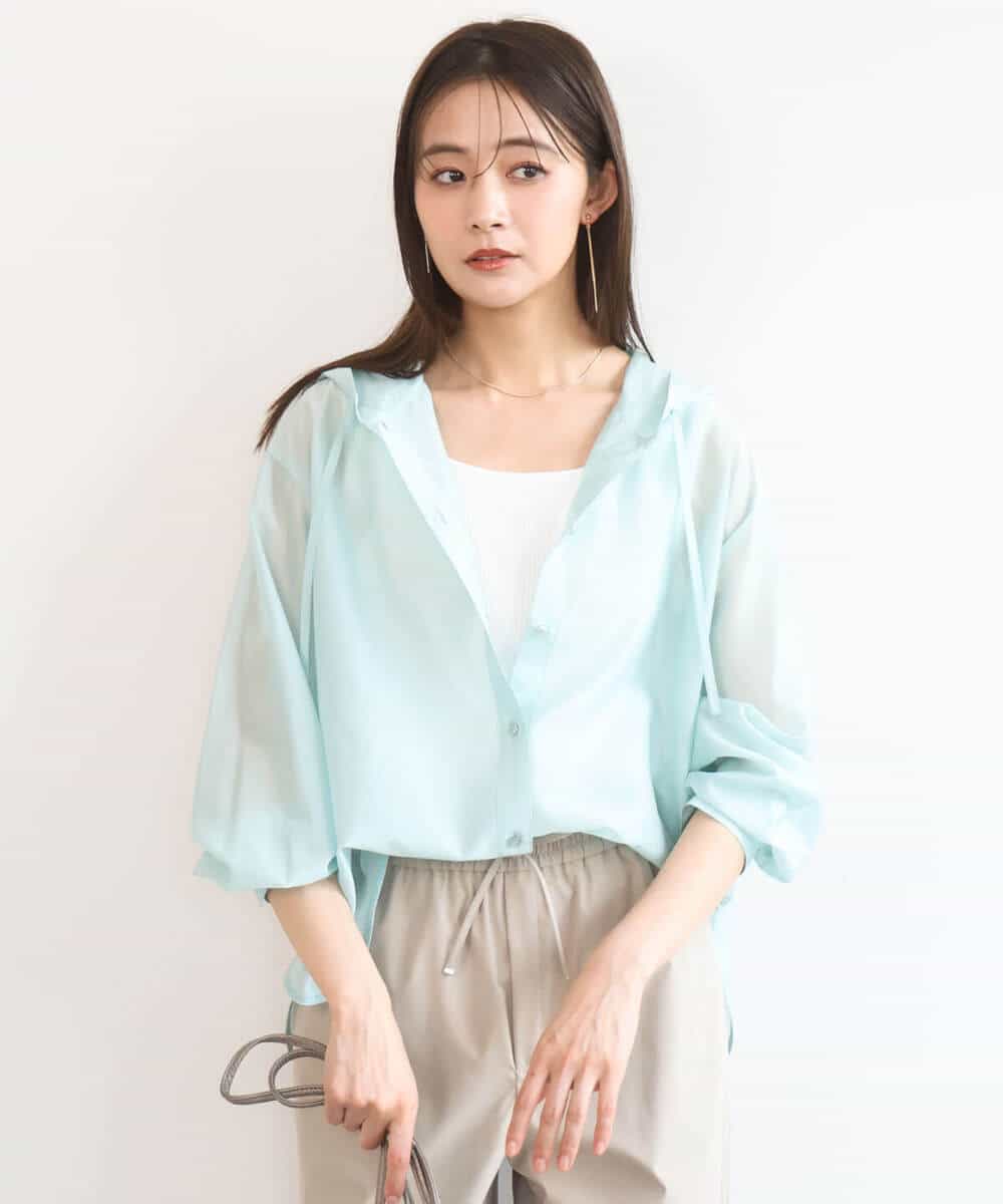 FOBGD41160 MK MICHEL KLEIN(MK ミッシェルクラン) [洗える]フーディーデザインシアーシャツブラウス モカ