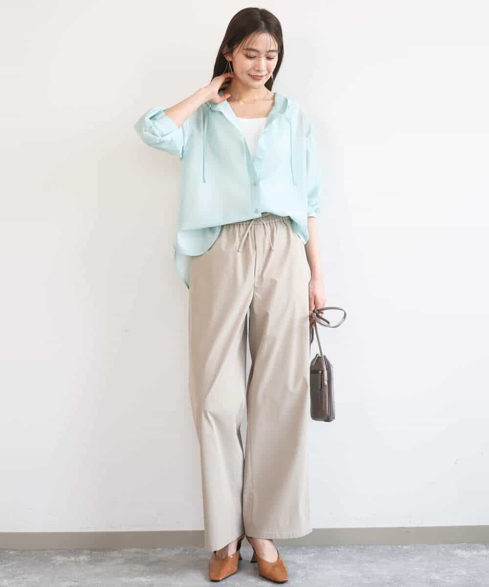 FOBGD41160 MK MICHEL KLEIN(MK ミッシェルクラン) [洗える]フーディーデザインシアーシャツブラウス モカ