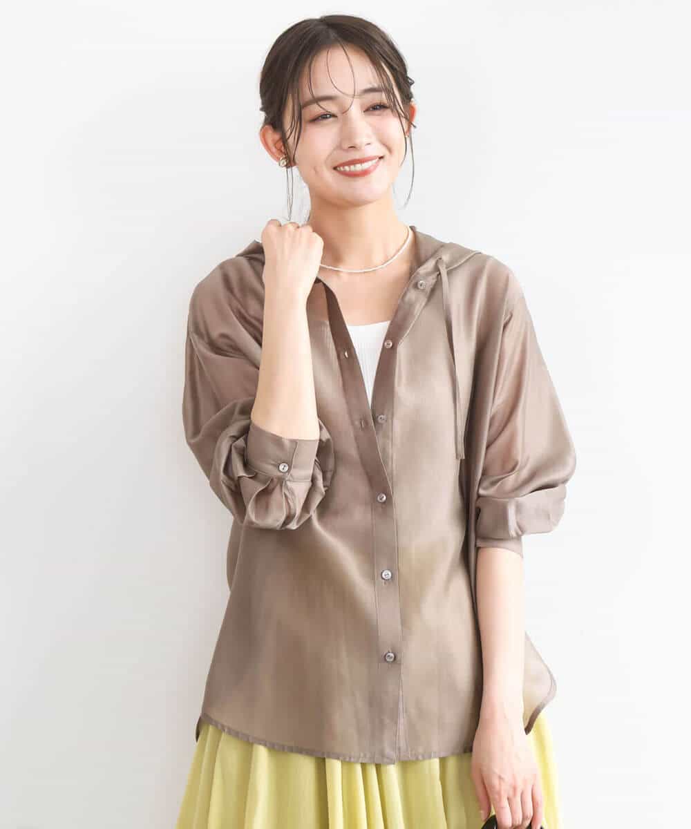 FOBGD41160 MK MICHEL KLEIN(MK ミッシェルクラン) [洗える]フーディーデザインシアーシャツブラウス モカ