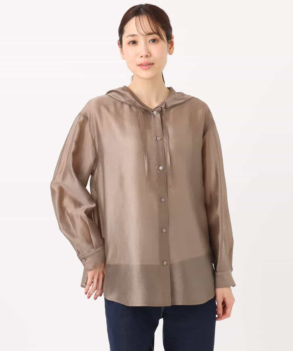 FOBGD41160 MK MICHEL KLEIN(MK ミッシェルクラン) [洗える]フーディーデザインシアーシャツブラウス モカ