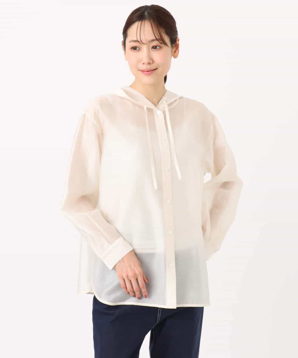 FOBGD41160 MK MICHEL KLEIN(MK ミッシェルクラン) [洗える]フーディーデザインシアーシャツブラウス モカ
