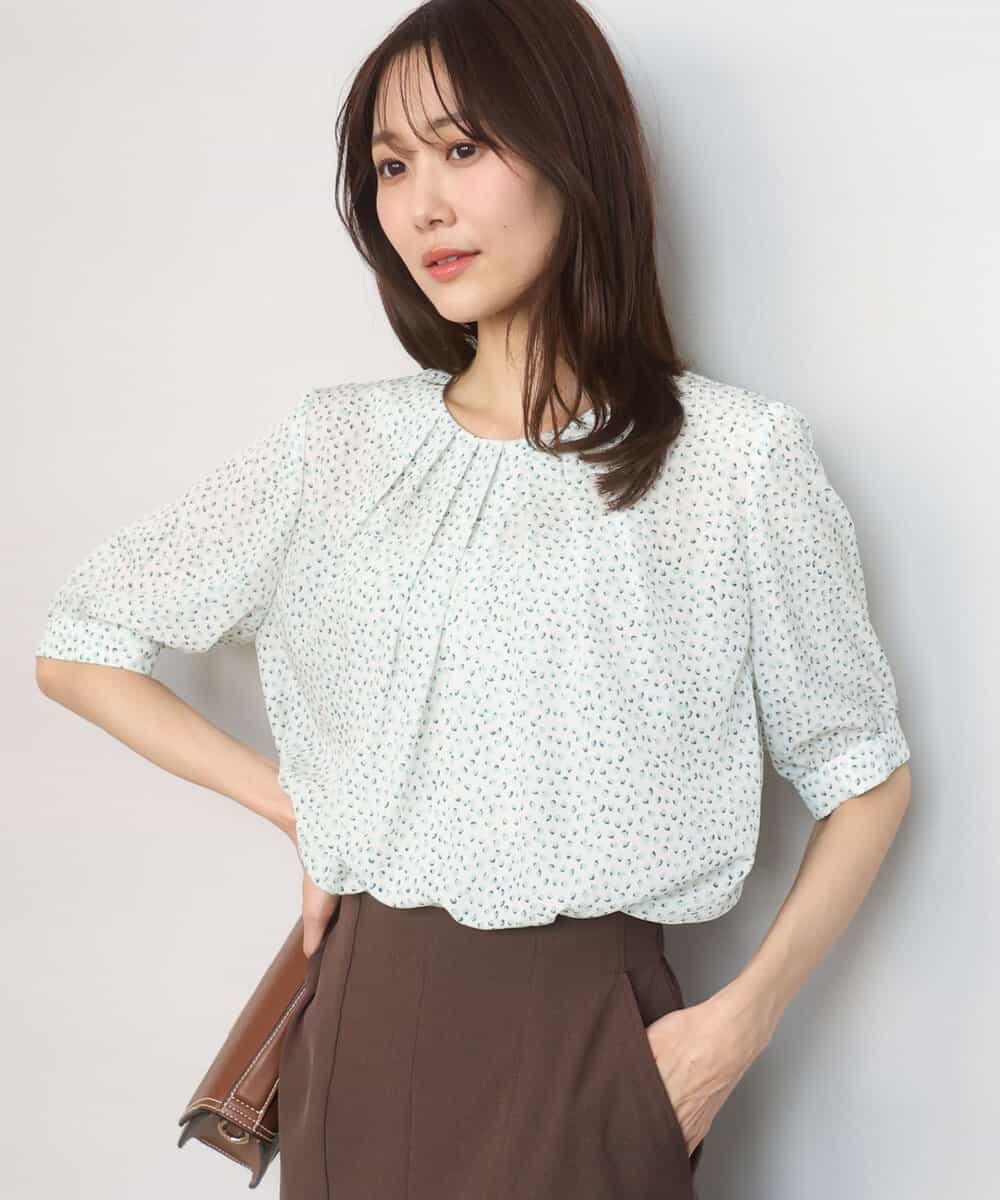 FOBGD42150 MK MICHEL KLEIN(MK ミッシェルクラン) [UVカット/接触冷感/洗える]フラワーモチーフプリントブラウス アイボリー