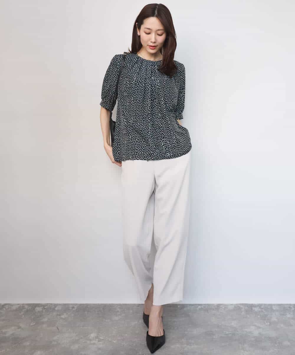 FOBGD42150 MK MICHEL KLEIN(MK ミッシェルクラン) [UVカット/接触冷感/洗える]フラワーモチーフプリントブラウス アイボリー