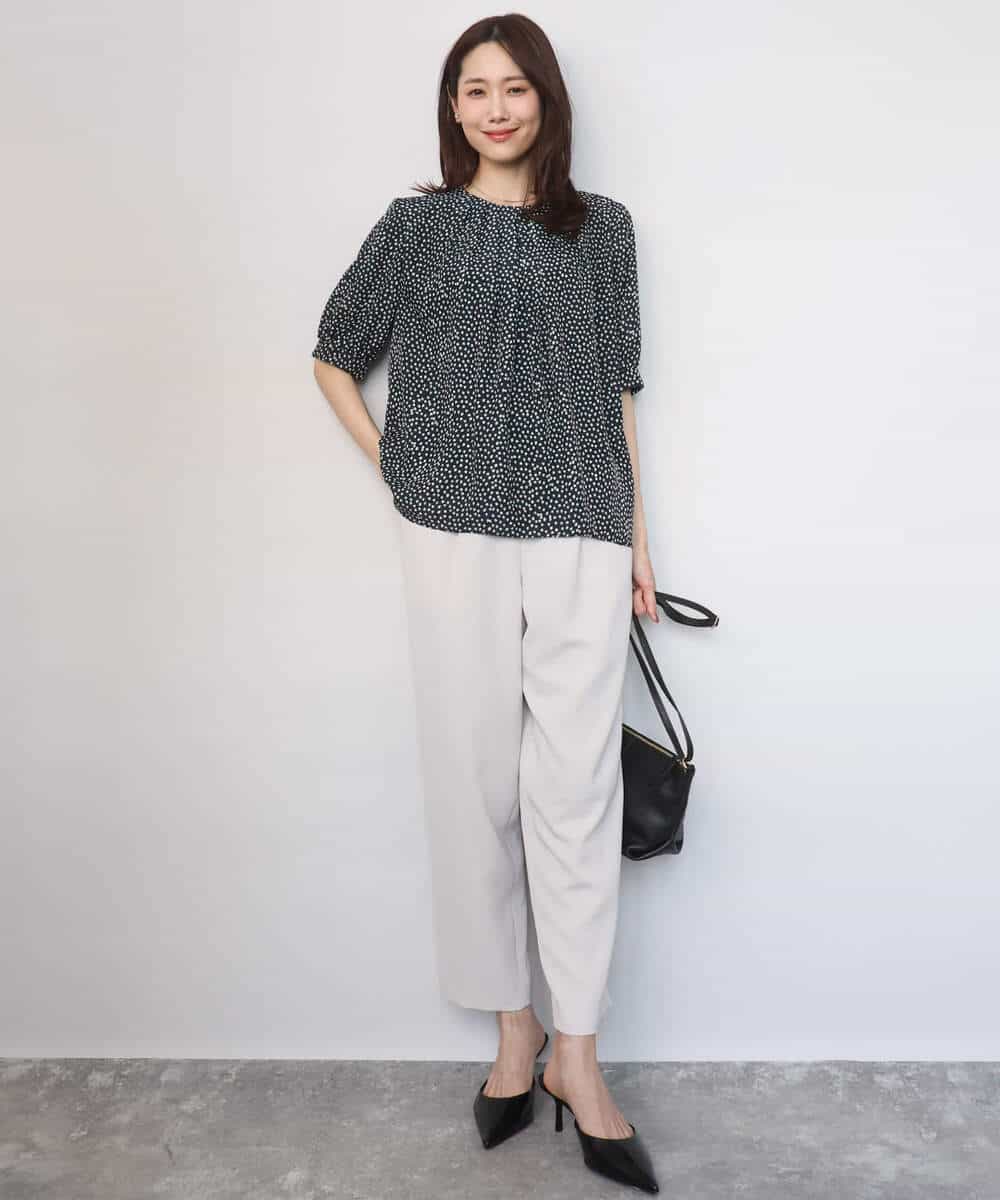 FOBGD42150 MK MICHEL KLEIN(MK ミッシェルクラン) [UVカット/接触冷感/洗える]フラワーモチーフプリントブラウス アイボリー