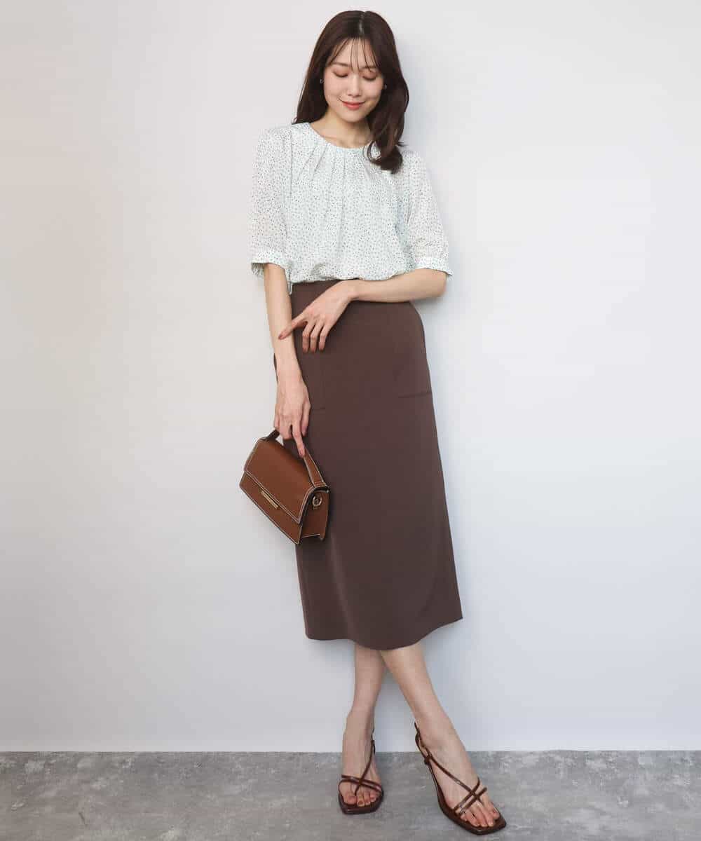 FOBGD42150 MK MICHEL KLEIN(MK ミッシェルクラン) [UVカット/接触冷感/洗える]フラワーモチーフプリントブラウス アイボリー