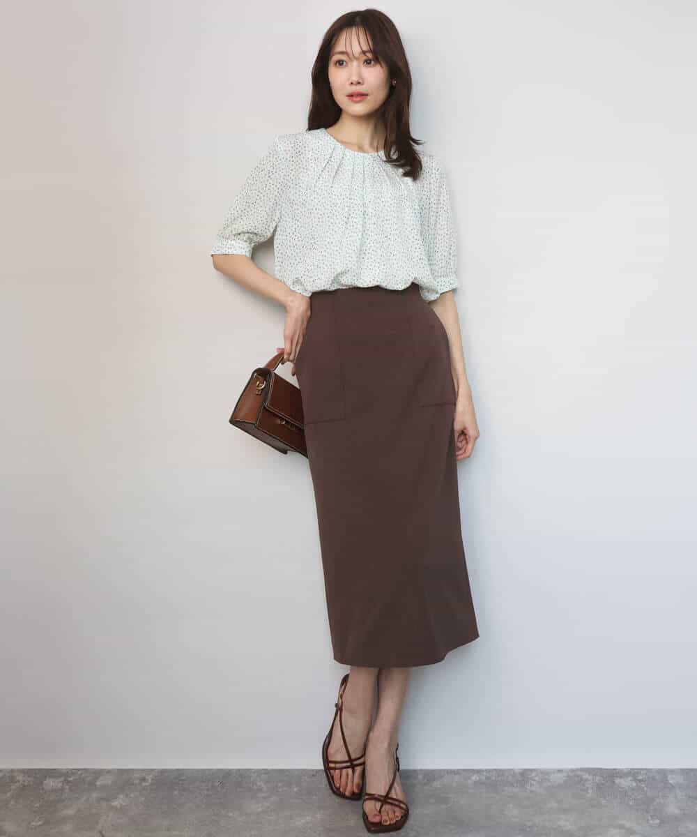 FOBGD42150 MK MICHEL KLEIN(MK ミッシェルクラン) [UVカット/接触冷感/洗える]フラワーモチーフプリントブラウス アイボリー