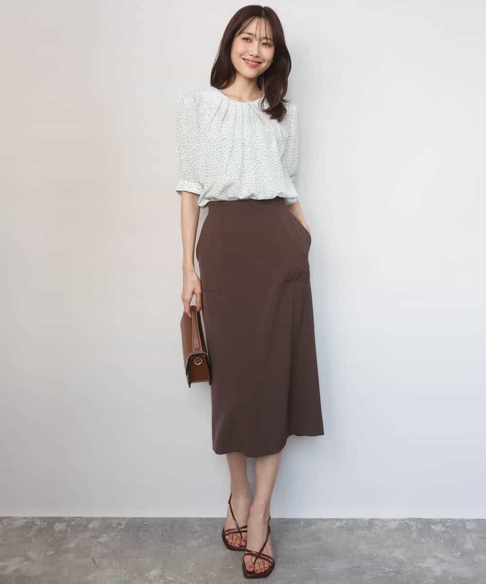 FOBGD42150 MK MICHEL KLEIN(MK ミッシェルクラン) [UVカット/接触冷感/洗える]フラワーモチーフプリントブラウス アイボリー