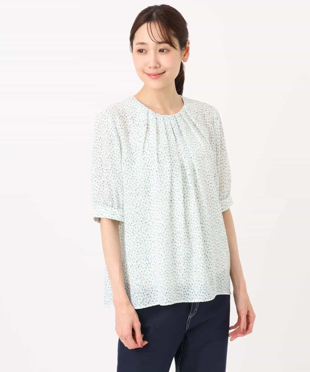 FOBGD42150 MK MICHEL KLEIN(MK ミッシェルクラン) [UVカット/接触冷感/洗える]フラワーモチーフプリントブラウス アイボリー