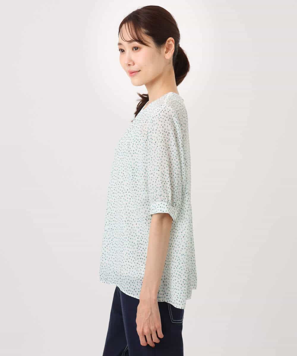 FOBGD42150 MK MICHEL KLEIN(MK ミッシェルクラン) [UVカット/接触冷感/洗える]フラワーモチーフプリントブラウス アイボリー