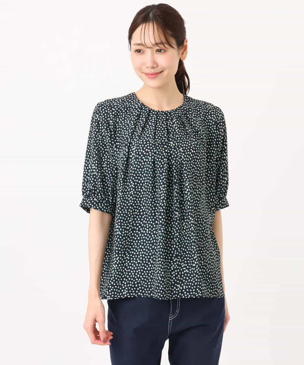 FOBGD42150 MK MICHEL KLEIN(MK ミッシェルクラン) [UVカット/接触冷感/洗える]フラワーモチーフプリントブラウス アイボリー