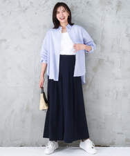 FOBGD46150 MK MICHEL KLEIN(MK ミッシェルクラン) [洗える]ストライプ柄サッカーシャツブラウス ネイビー