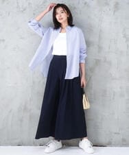 FOBGD46150 MK MICHEL KLEIN(MK ミッシェルクラン) [洗える]ストライプ柄サッカーシャツブラウス ネイビー