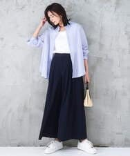 FOBGD46150 MK MICHEL KLEIN(MK ミッシェルクラン) [洗える]ストライプ柄サッカーシャツブラウス ネイビー