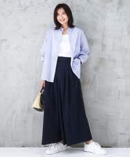 FOBGD46150 MK MICHEL KLEIN(MK ミッシェルクラン) [洗える]ストライプ柄サッカーシャツブラウス ネイビー