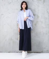 FOBGD46150 MK MICHEL KLEIN(MK ミッシェルクラン) [洗える]ストライプ柄サッカーシャツブラウス ネイビー