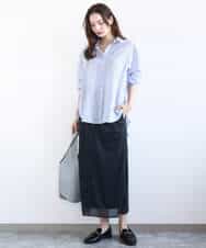 FOBGD46150 MK MICHEL KLEIN(MK ミッシェルクラン) [洗える]ストライプ柄サッカーシャツブラウス ネイビー