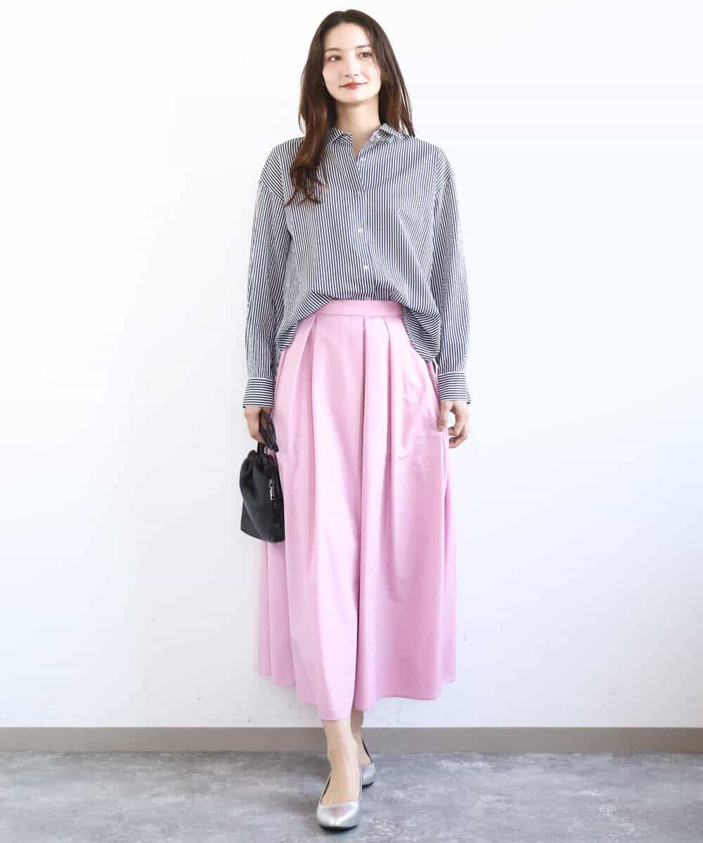 FOBGD46150 MK MICHEL KLEIN(MK ミッシェルクラン) [洗える]ストライプ柄サッカーシャツブラウス ネイビー