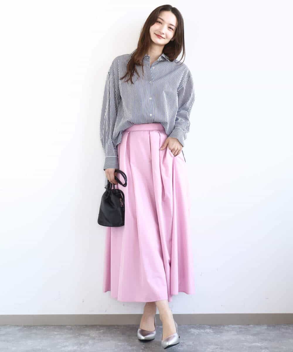 FOBGD46150 MK MICHEL KLEIN(MK ミッシェルクラン) [洗える]ストライプ柄サッカーシャツブラウス ネイビー