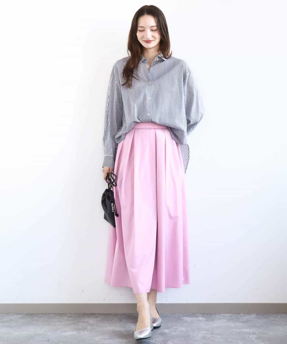 FOBGD46150 MK MICHEL KLEIN(MK ミッシェルクラン) [洗える]ストライプ柄サッカーシャツブラウス ネイビー