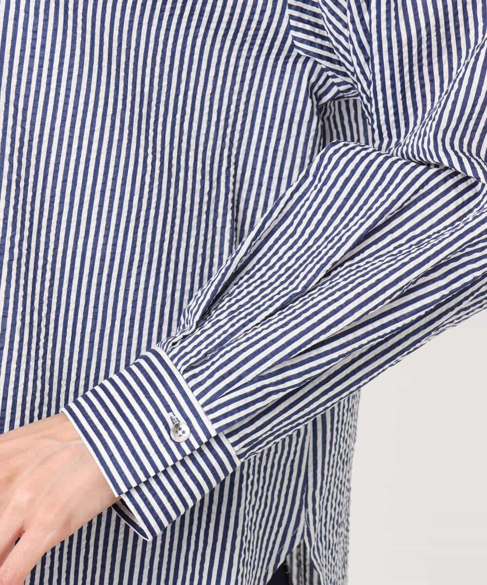 FOBGD46150 MK MICHEL KLEIN(MK ミッシェルクラン) [洗える]ストライプ柄サッカーシャツブラウス ネイビー