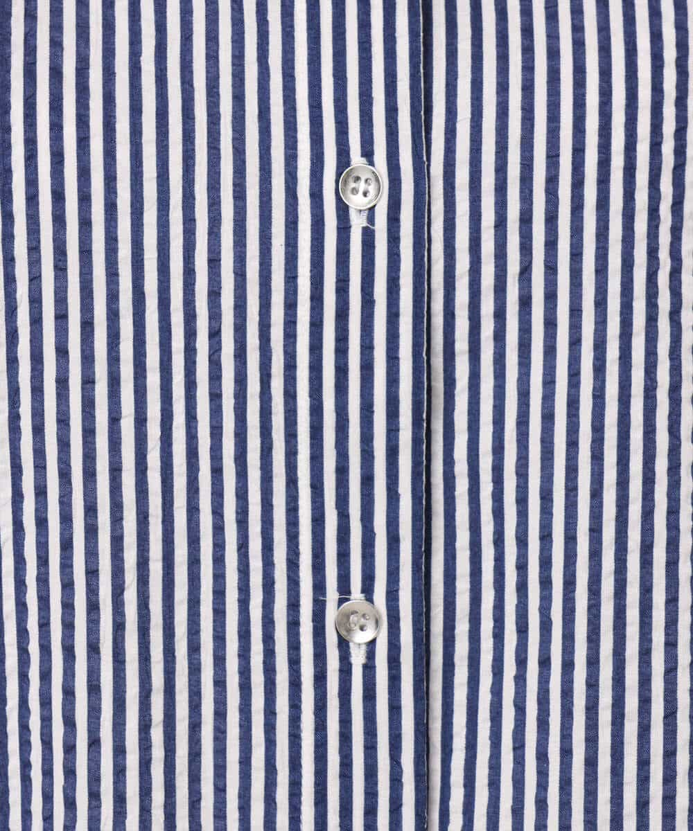 FOBGD46150 MK MICHEL KLEIN(MK ミッシェルクラン) [洗える]ストライプ柄サッカーシャツブラウス ネイビー
