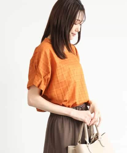 FOBJD33160 MK MICHEL KLEIN [洗える]シアーチェックタックスリーブブラウス