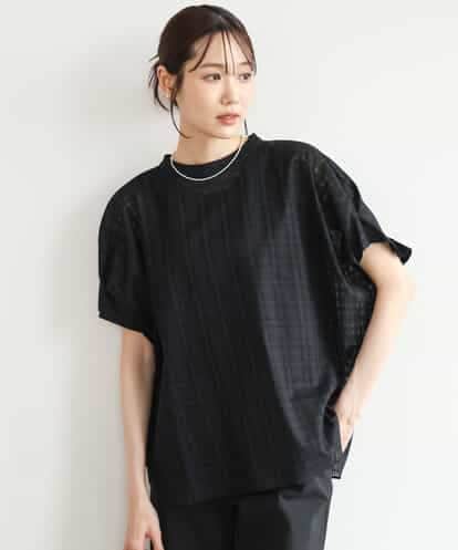 FOBJD33160 MK MICHEL KLEIN [洗える]シアーチェックタックスリーブブラウス