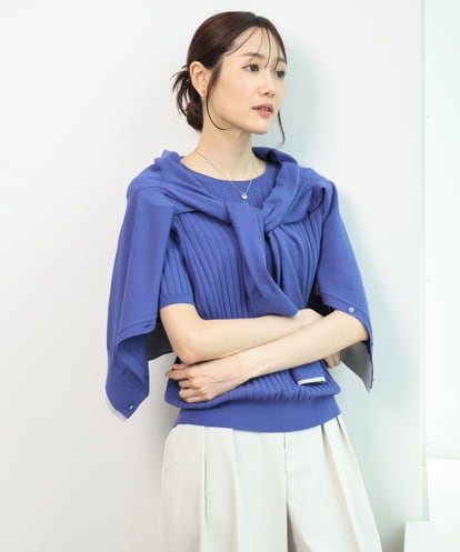 FOFFD20170 MK MICHEL KLEIN [洗える]配色デザインカラーニットアンサンブル