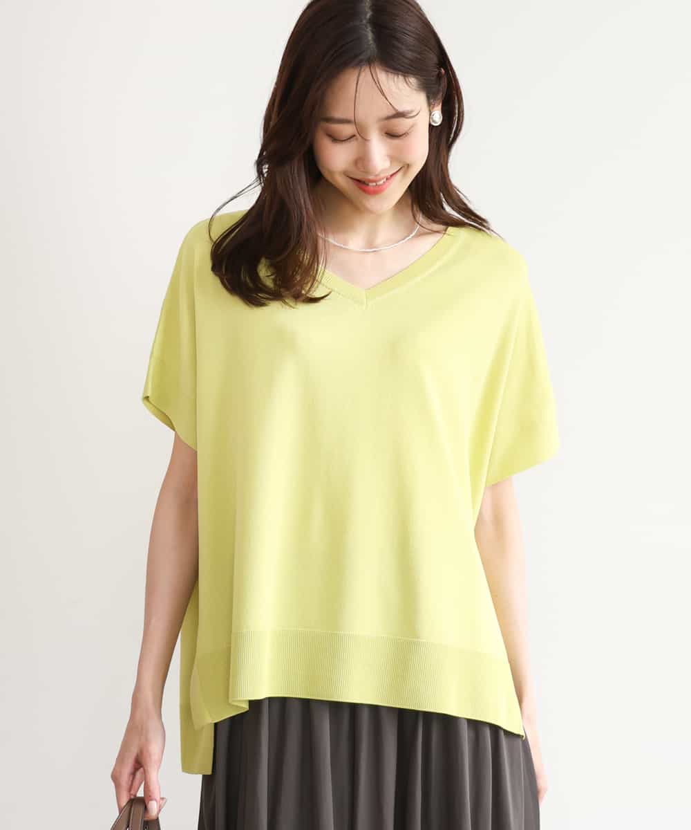 FOFHD60130 MK MICHEL KLEIN(MK ミッシェルクラン) [UVカット/接触冷感/洗える]Vネックニットプルオーバー レモンイエロー