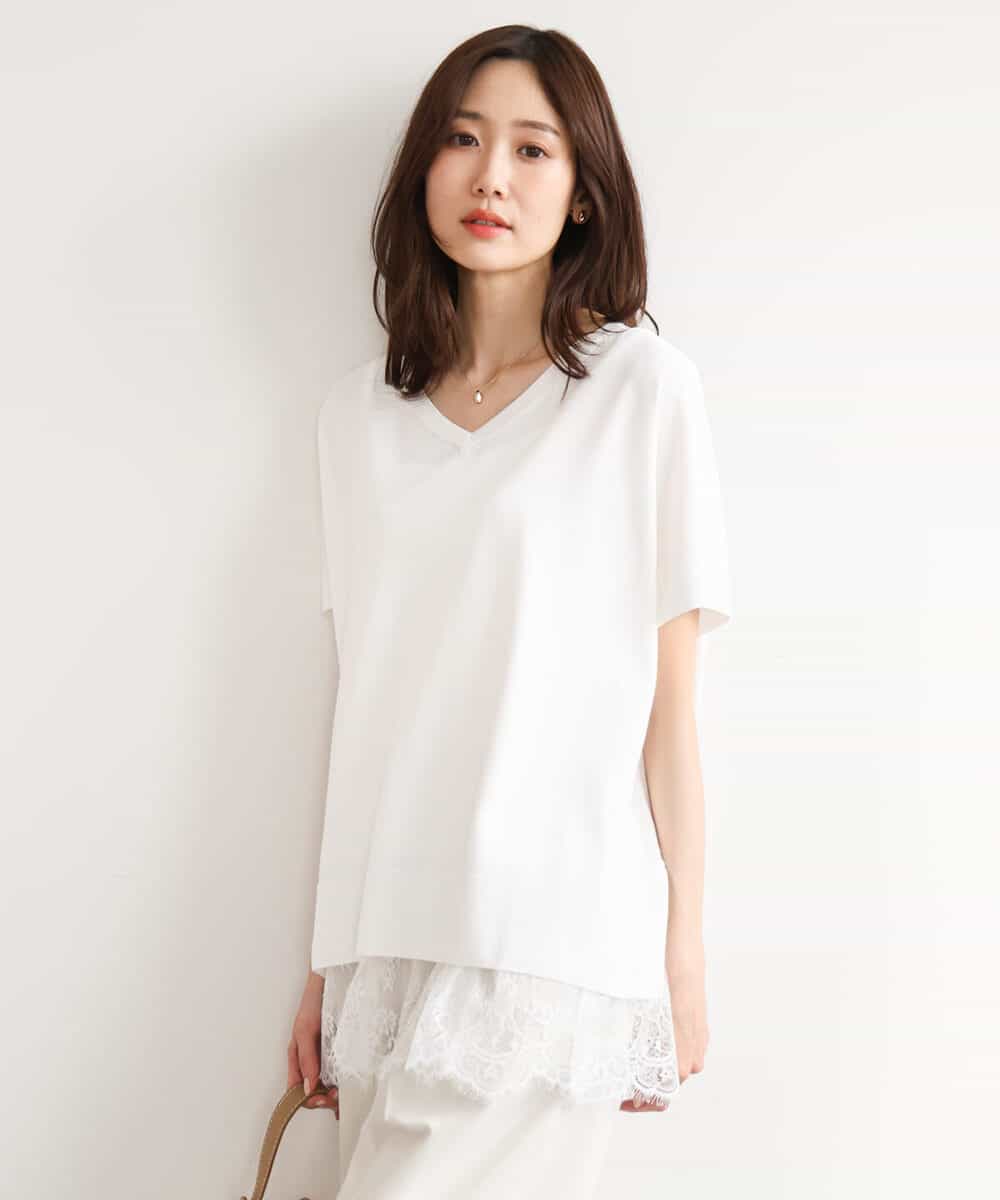 FOFHD60130 MK MICHEL KLEIN(MK ミッシェルクラン) [UVカット/接触冷感/洗える]Vネックニットプルオーバー レモンイエロー