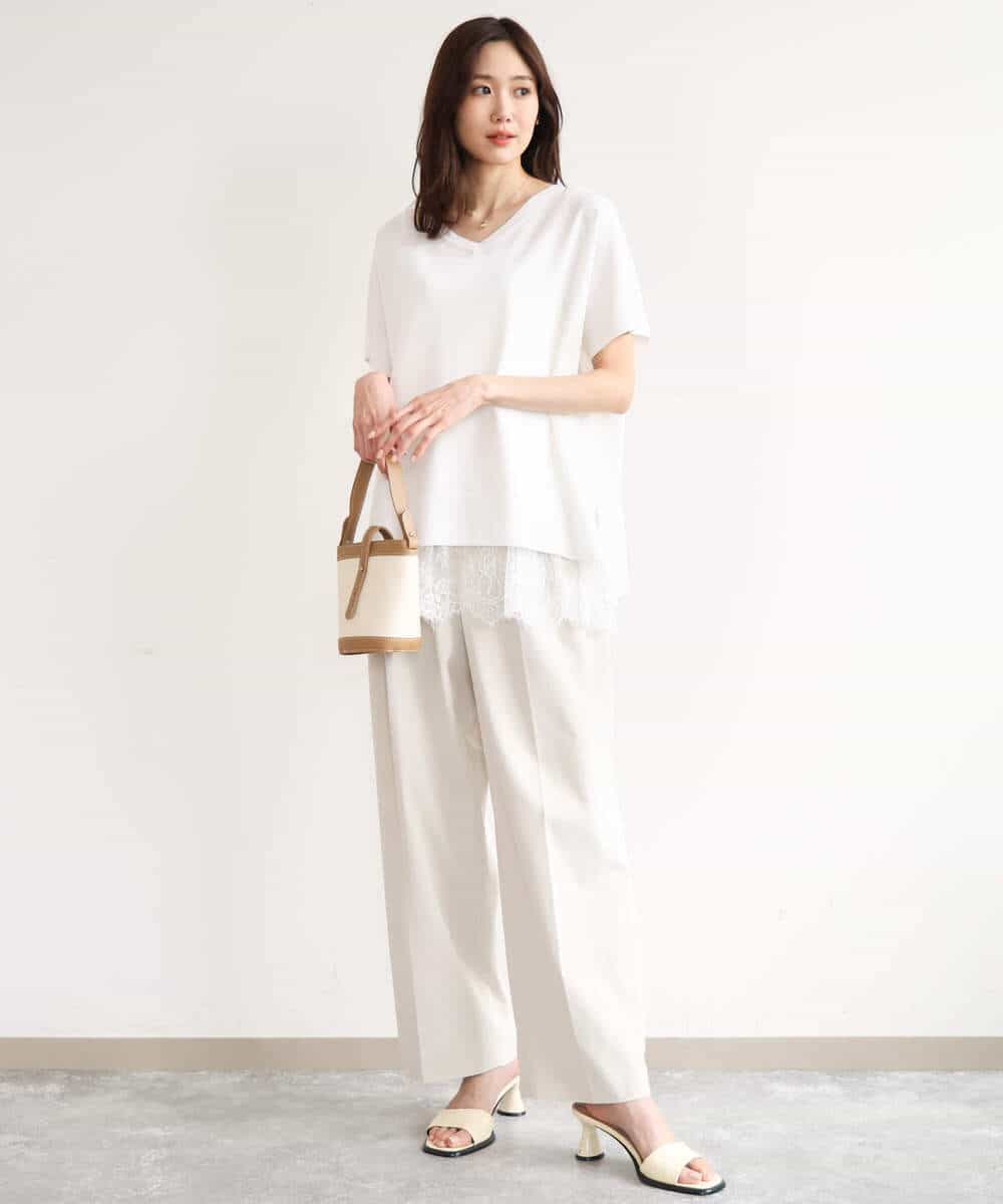 FOFHD60130 MK MICHEL KLEIN(MK ミッシェルクラン) [UVカット/接触冷感/洗える]Vネックニットプルオーバー レモンイエロー