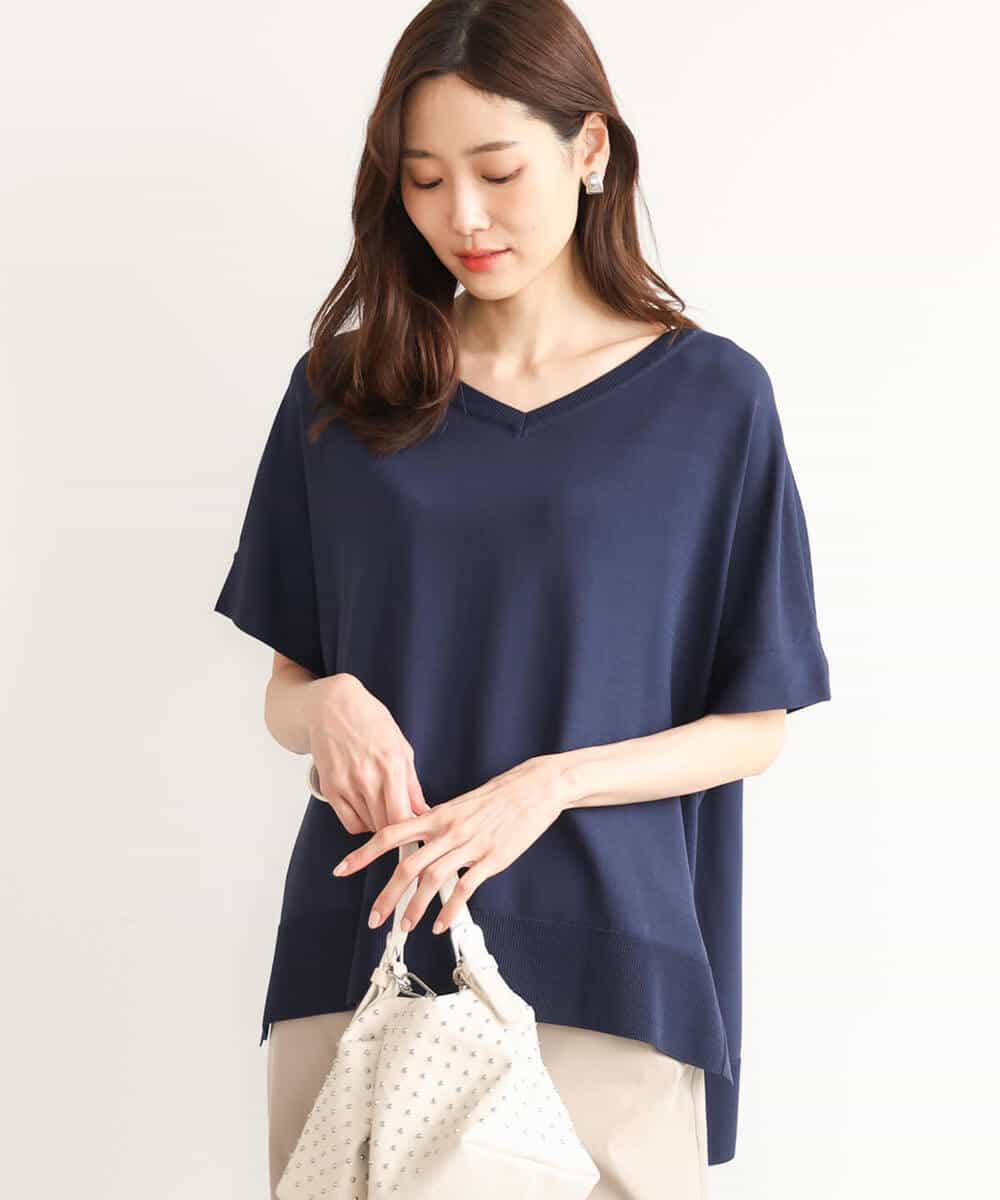 FOFHD60130 MK MICHEL KLEIN(MK ミッシェルクラン) [UVカット/接触冷感/洗える]Vネックニットプルオーバー レモンイエロー