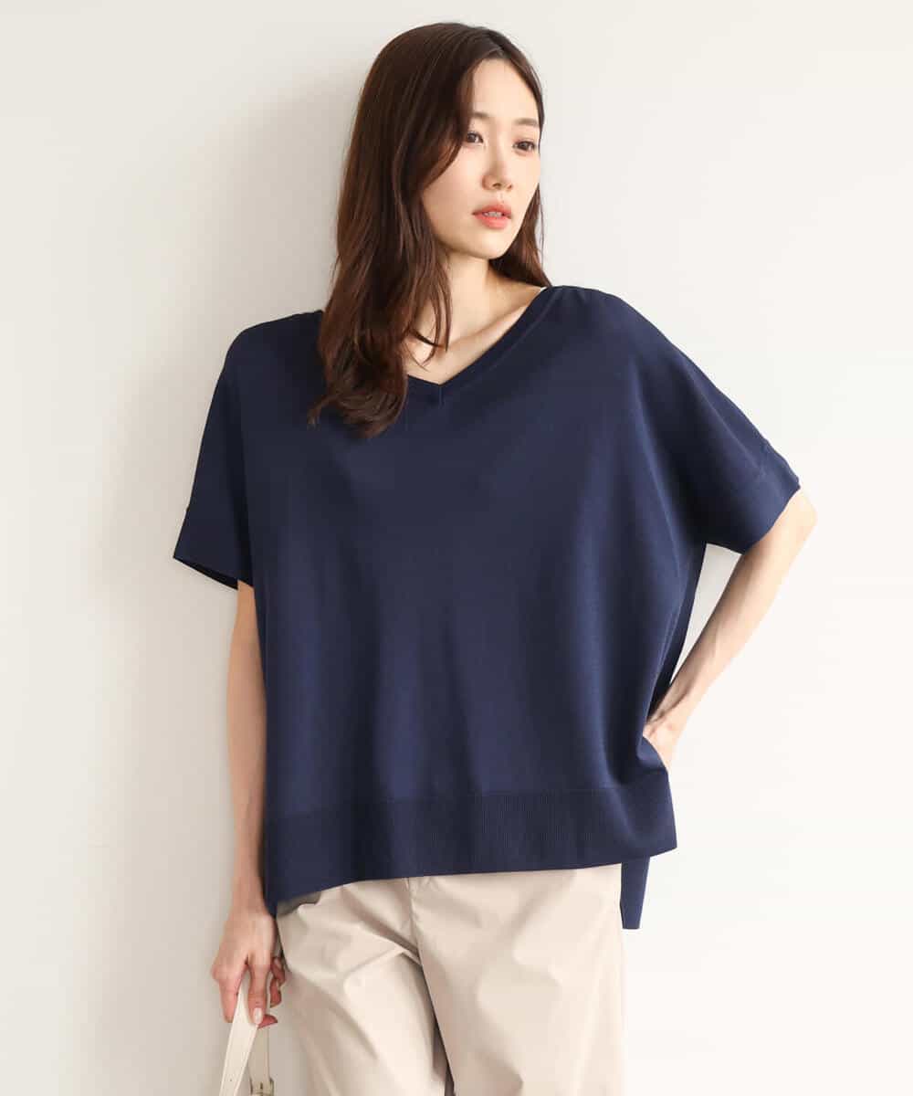 FOFHD60130 MK MICHEL KLEIN(MK ミッシェルクラン) [UVカット/接触冷感/洗える]Vネックニットプルオーバー レモンイエロー