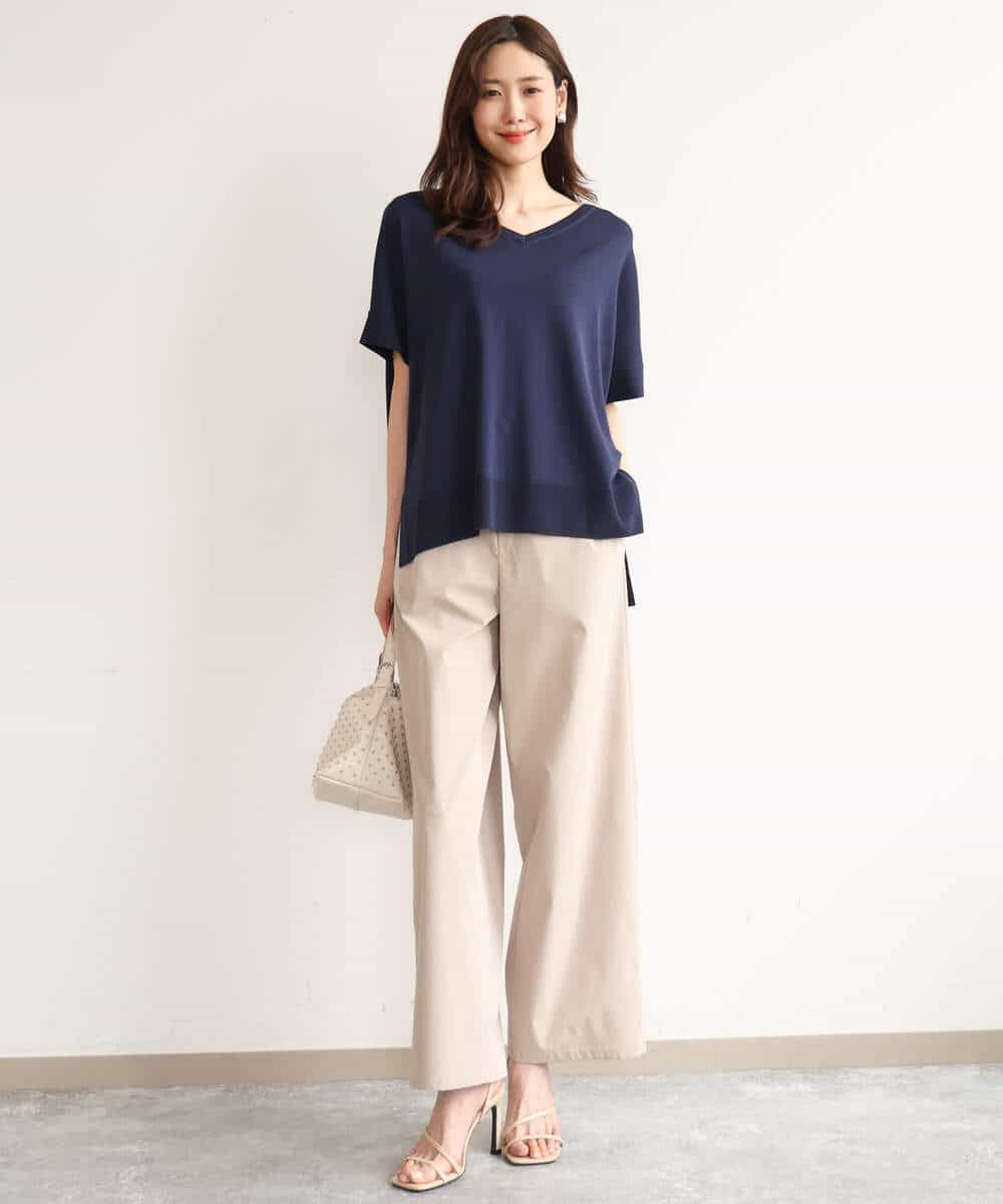 FOFHD60130 MK MICHEL KLEIN(MK ミッシェルクラン) [UVカット/接触冷感/洗える]Vネックニットプルオーバー レモンイエロー