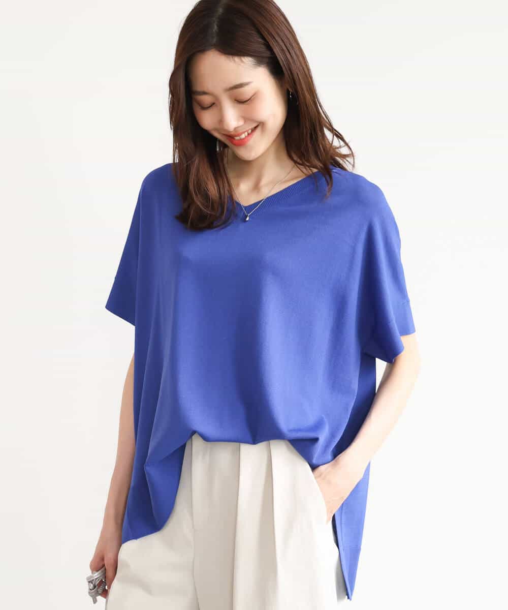 FOFHD60130 MK MICHEL KLEIN(MK ミッシェルクラン) [UVカット/接触冷感/洗える]Vネックニットプルオーバー レモンイエロー