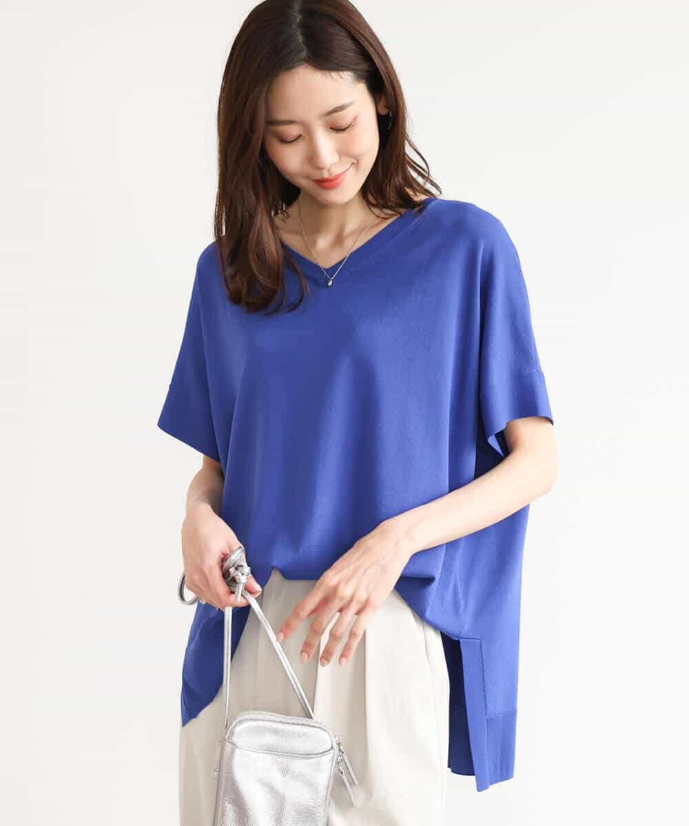 FOFHD60130 MK MICHEL KLEIN(MK ミッシェルクラン) [UVカット/接触冷感/洗える]Vネックニットプルオーバー レモンイエロー