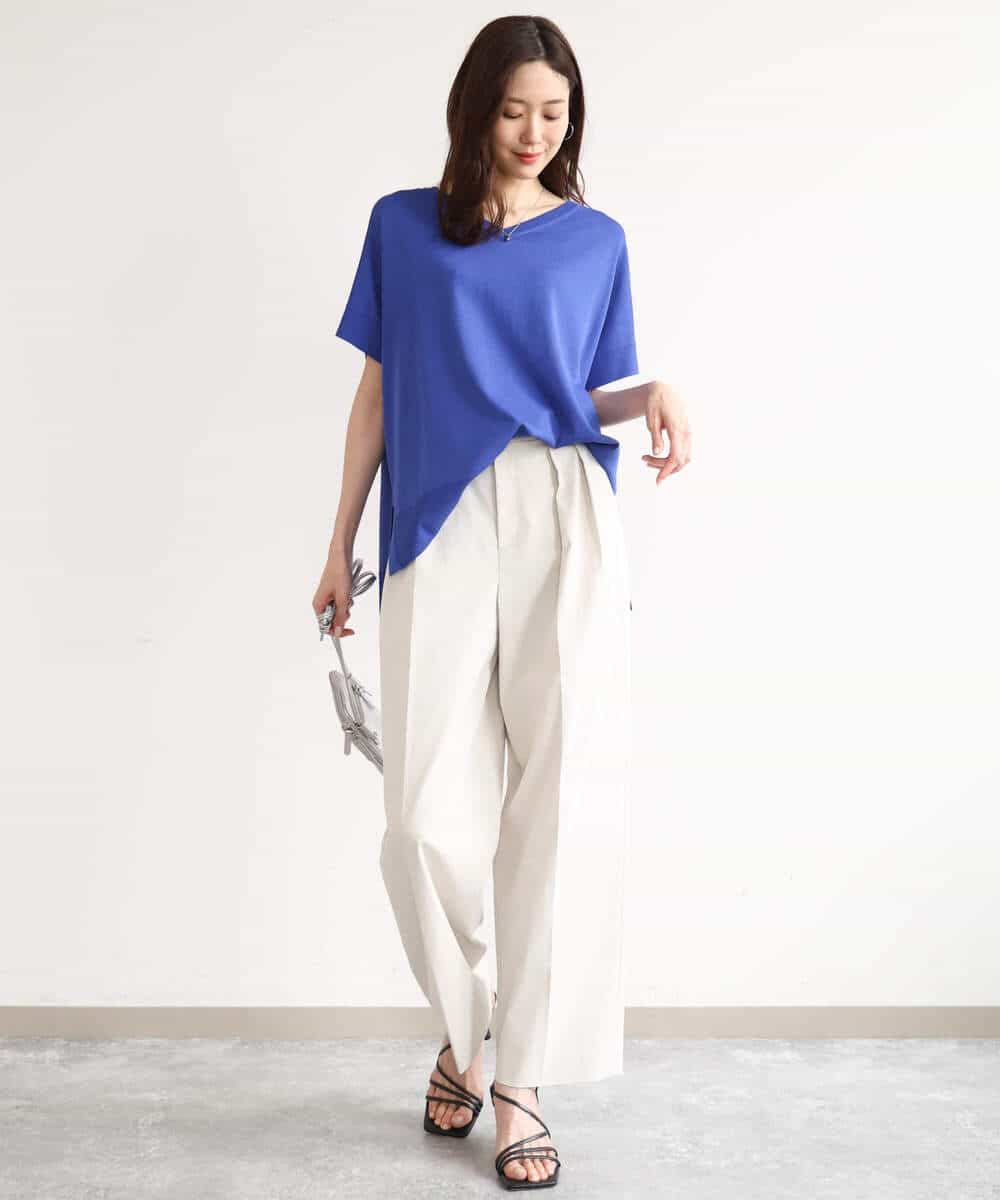 FOFHD60130 MK MICHEL KLEIN(MK ミッシェルクラン) [UVカット/接触冷感/洗える]Vネックニットプルオーバー レモンイエロー