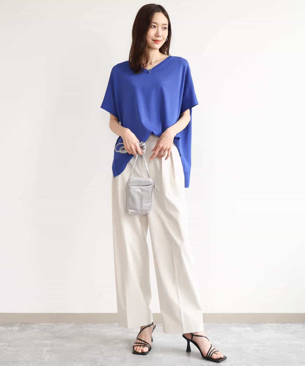 FOFHD60130 MK MICHEL KLEIN(MK ミッシェルクラン) [UVカット/接触冷感/洗える]Vネックニットプルオーバー レモンイエロー