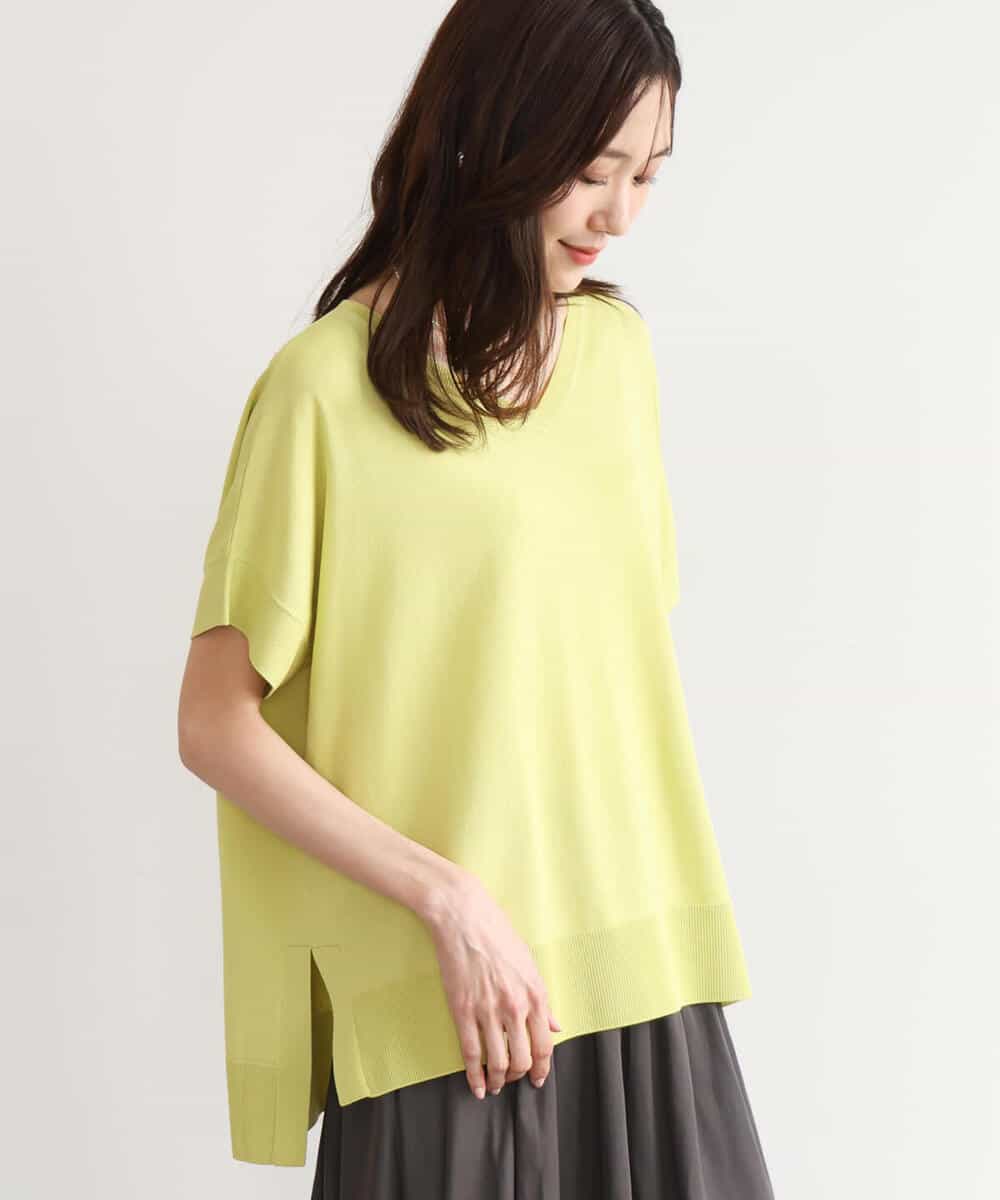 FOFHD60130 MK MICHEL KLEIN(MK ミッシェルクラン) [UVカット/接触冷感/洗える]Vネックニットプルオーバー レモンイエロー