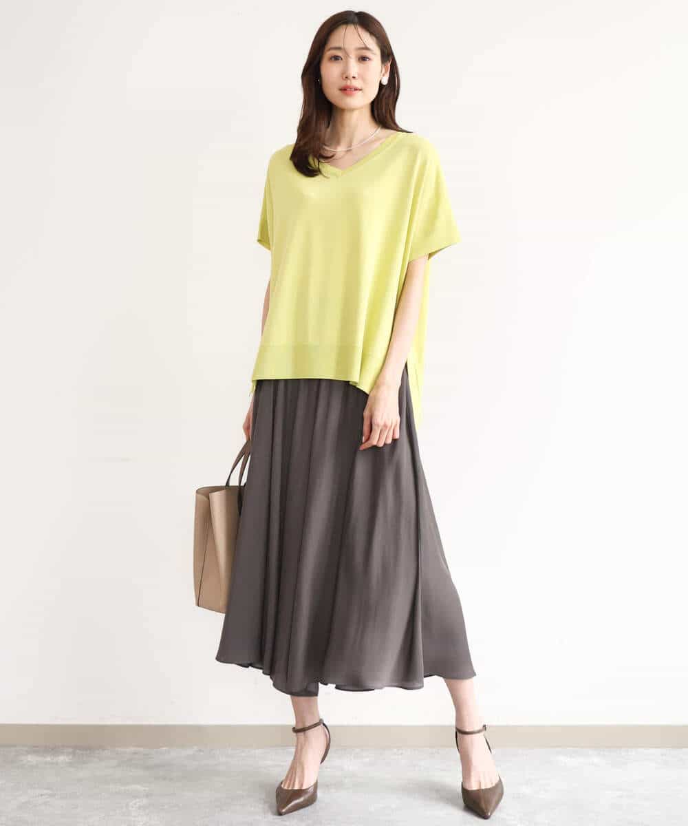 FOFHD60130 MK MICHEL KLEIN(MK ミッシェルクラン) [UVカット/接触冷感/洗える]Vネックニットプルオーバー レモンイエロー